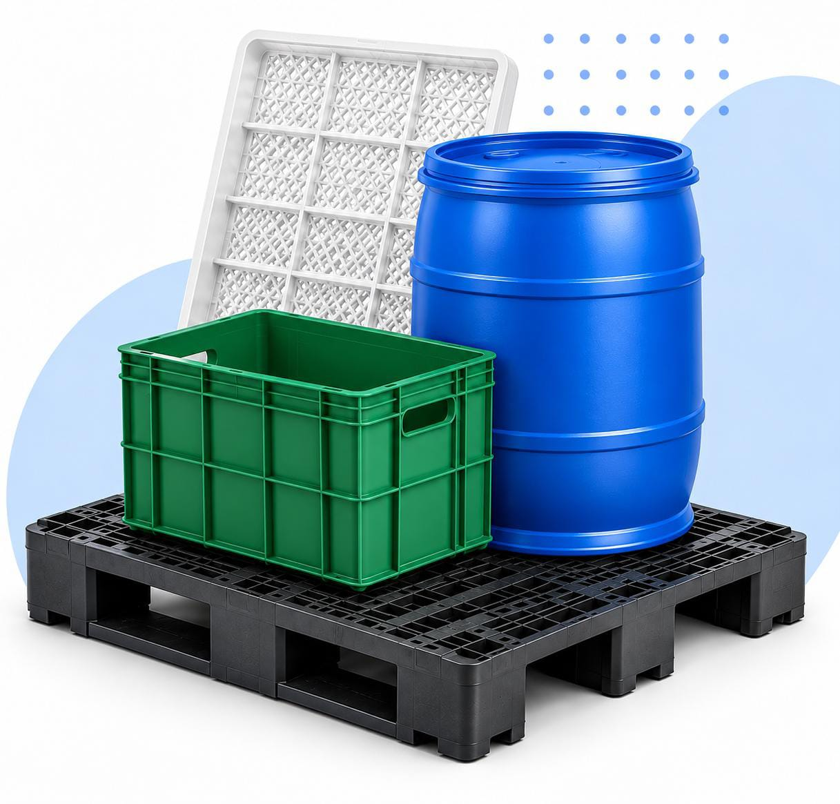 Caixa plástica, tambor e pallet da Só Reciclados